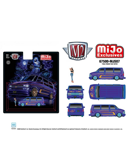 More Than Diecast 1:64 scale 1995 Chevrolet Astro Van lowrider diorama set with female figure and custom purple paint