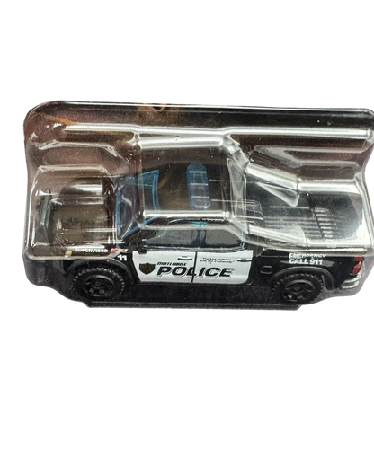More Than Diecast Matchbox 2024 Chevrolet Silverado police truck in black with white door decals in blister pack