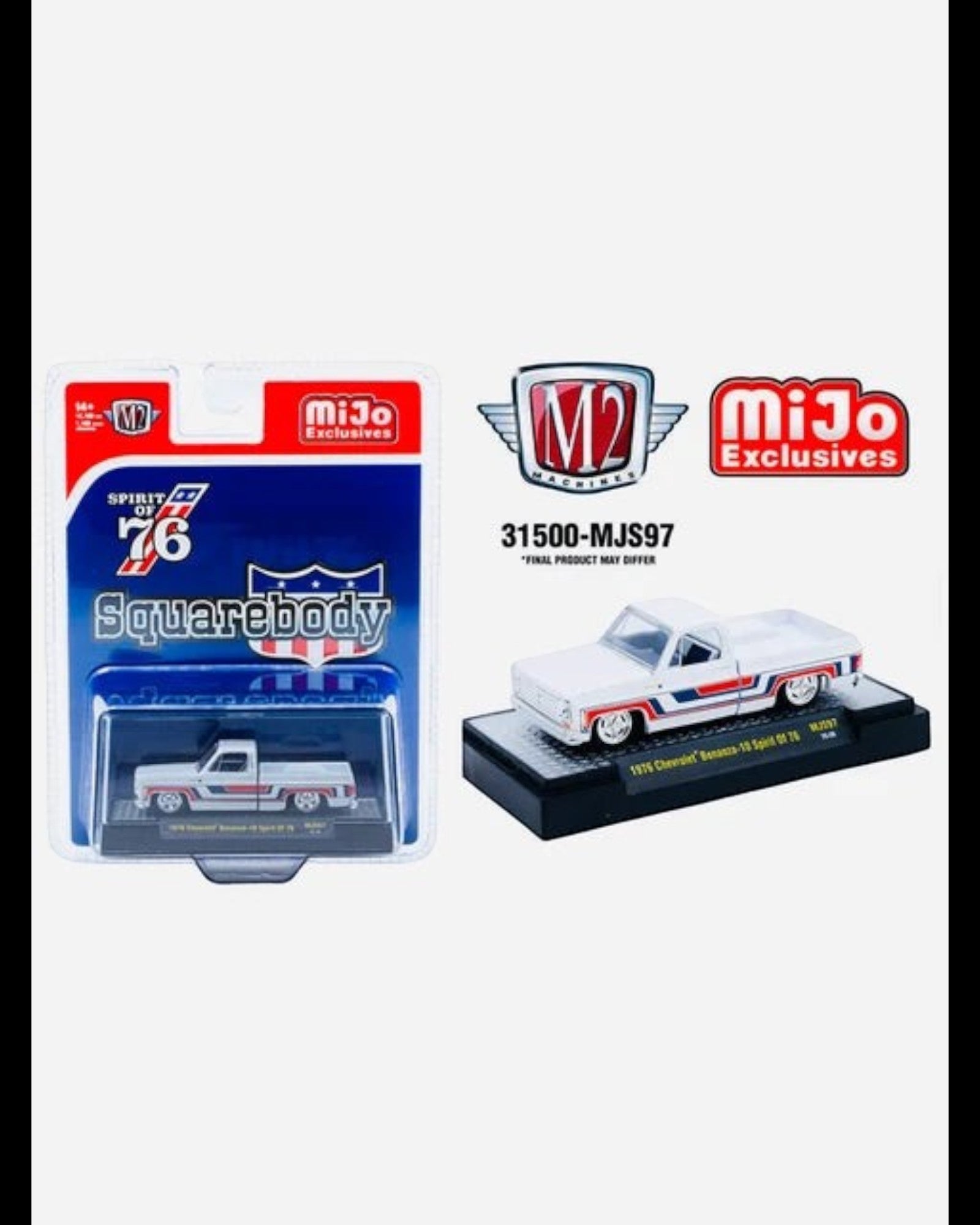 More Than Diecast M2 Machines 1976 Chevy Silverado Bonanza-10 Spirit of 76 white die-cast truck in display packaging