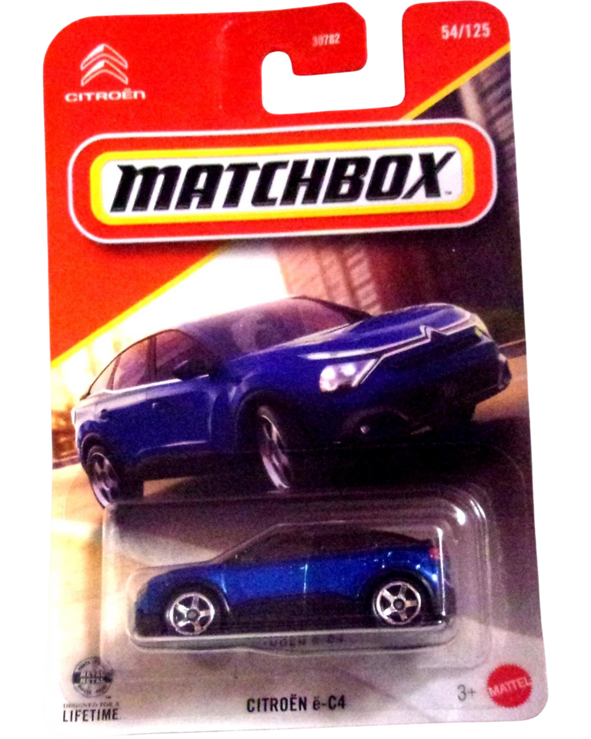 More Than Diecast 2026 Matchbox Citroën e-C4 blue electric hatchback 1:64 scale die-cast toy car in original packaging