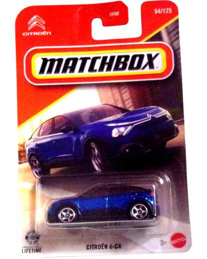 More Than Diecast 2026 Matchbox Citroën e-C4 blue electric hatchback 1:64 scale die-cast toy car in original packaging