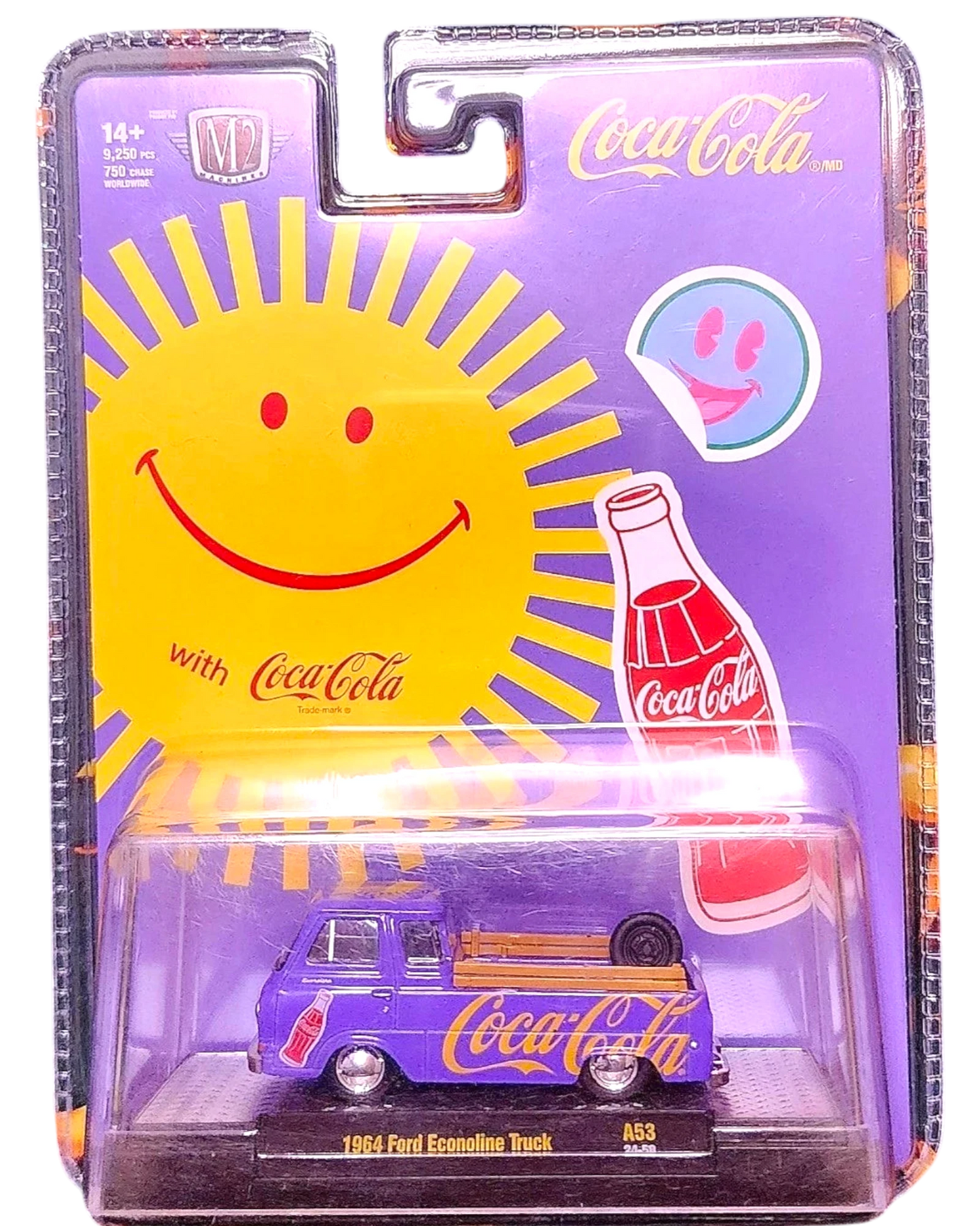 More Than Diecast 1:64 scale 1964 Ford Econoline truck chase variant in purple with Coca-Cola branding in packaging