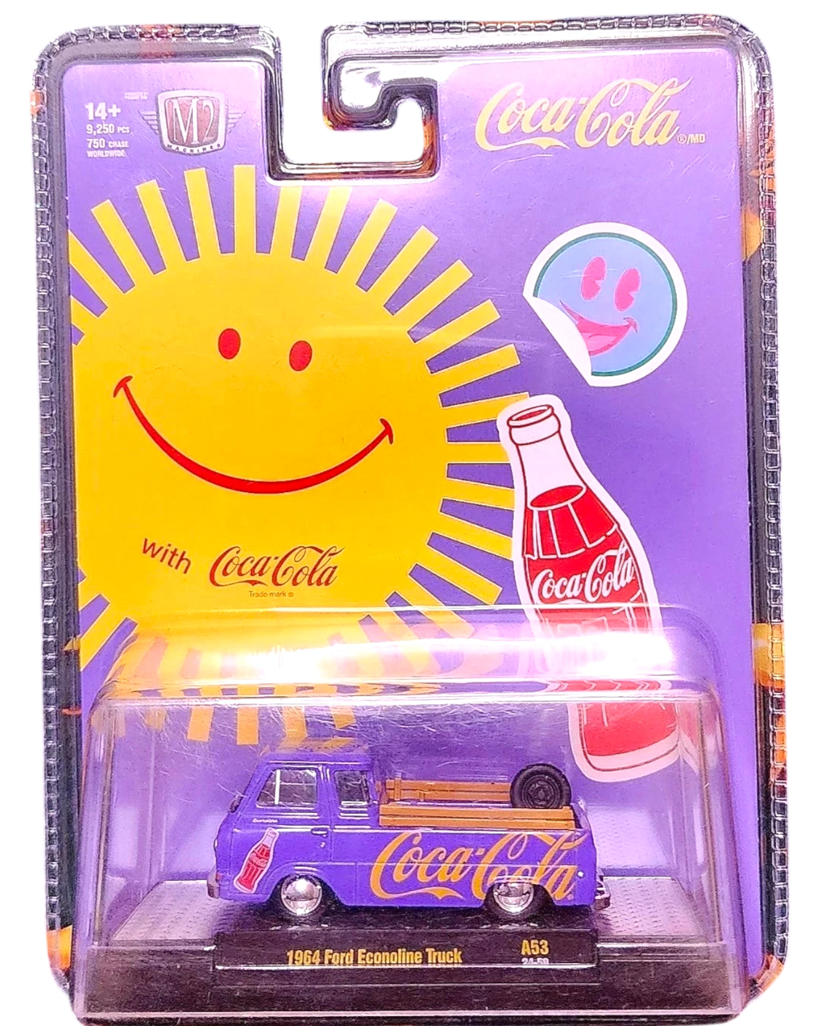 More Than Diecast 1:64 scale 1964 Ford Econoline truck chase variant in purple with Coca-Cola branding in packaging