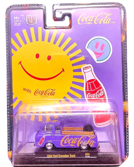 More Than Diecast 1:64 scale 1964 Ford Econoline truck chase variant in purple with Coca-Cola branding in packaging
