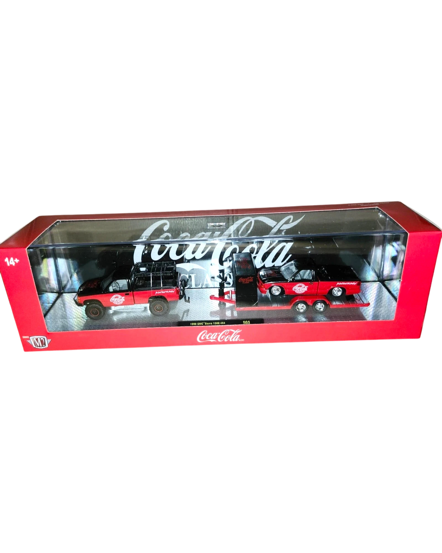 More Than Diecast M2 Machines Coca-Cola 1998 GMC Sierra 1500 4X4 and 1995 GMC S15 Sonoma diecast truck set in box