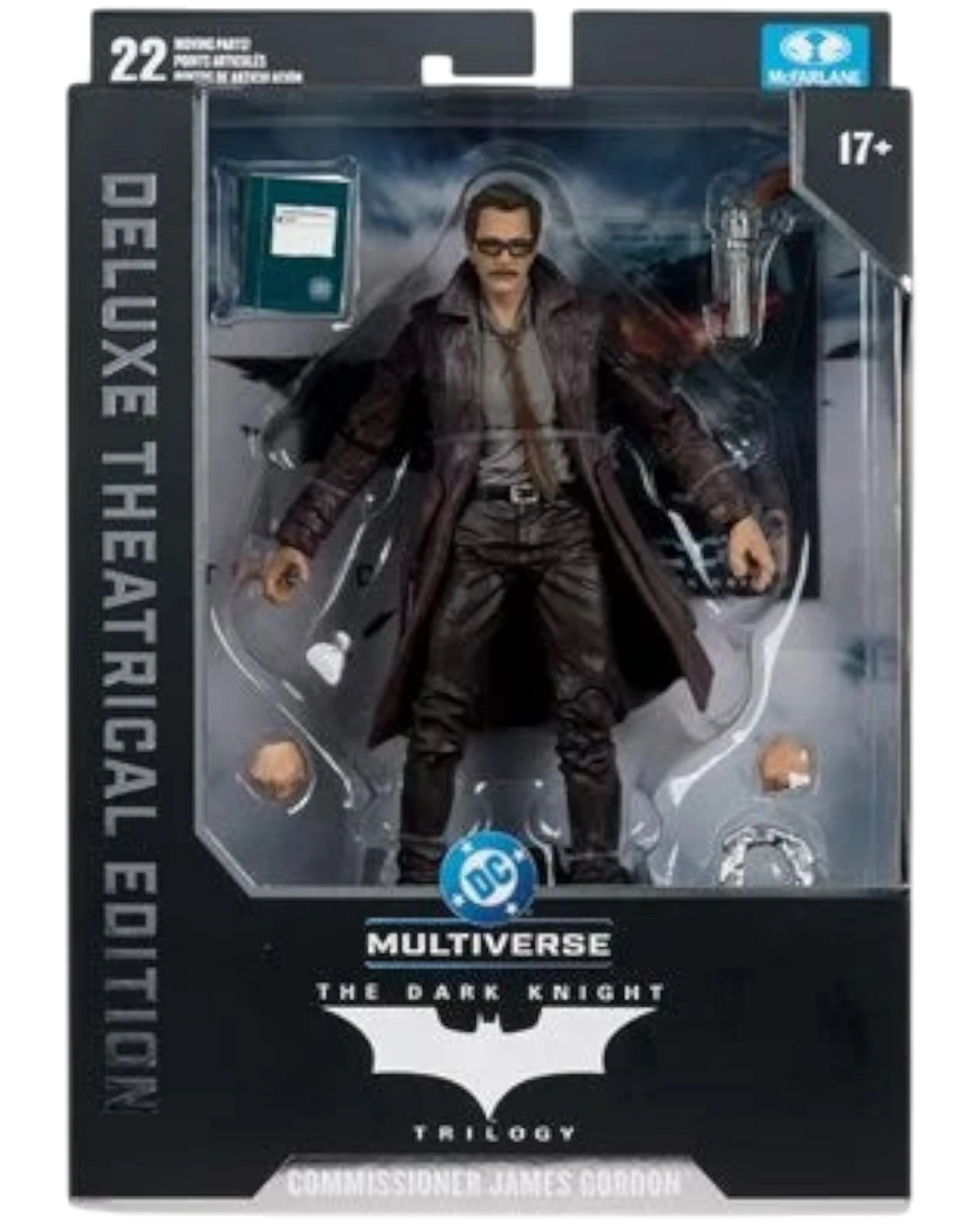 More Than Diecast McFarlane DC Multiverse Commissioner Gordon figure in The Dark Knight Deluxe Theatrical Edition box