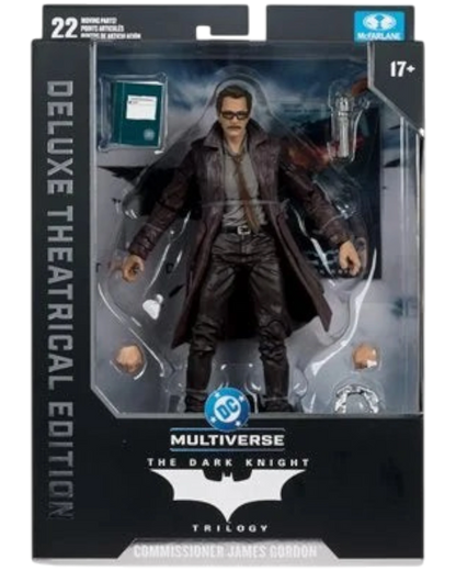More Than Diecast McFarlane DC Multiverse Commissioner Gordon figure in The Dark Knight Deluxe Theatrical Edition box
