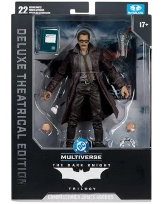 More Than Diecast McFarlane DC Multiverse Commissioner Gordon figure in The Dark Knight Deluxe Theatrical Edition box