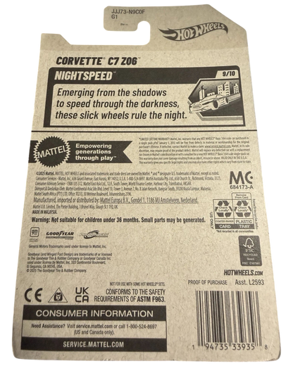 More Than Diecast Hot Wheels 2026 Corvette C7 Z06 Nightspeed series packaging back view with product information