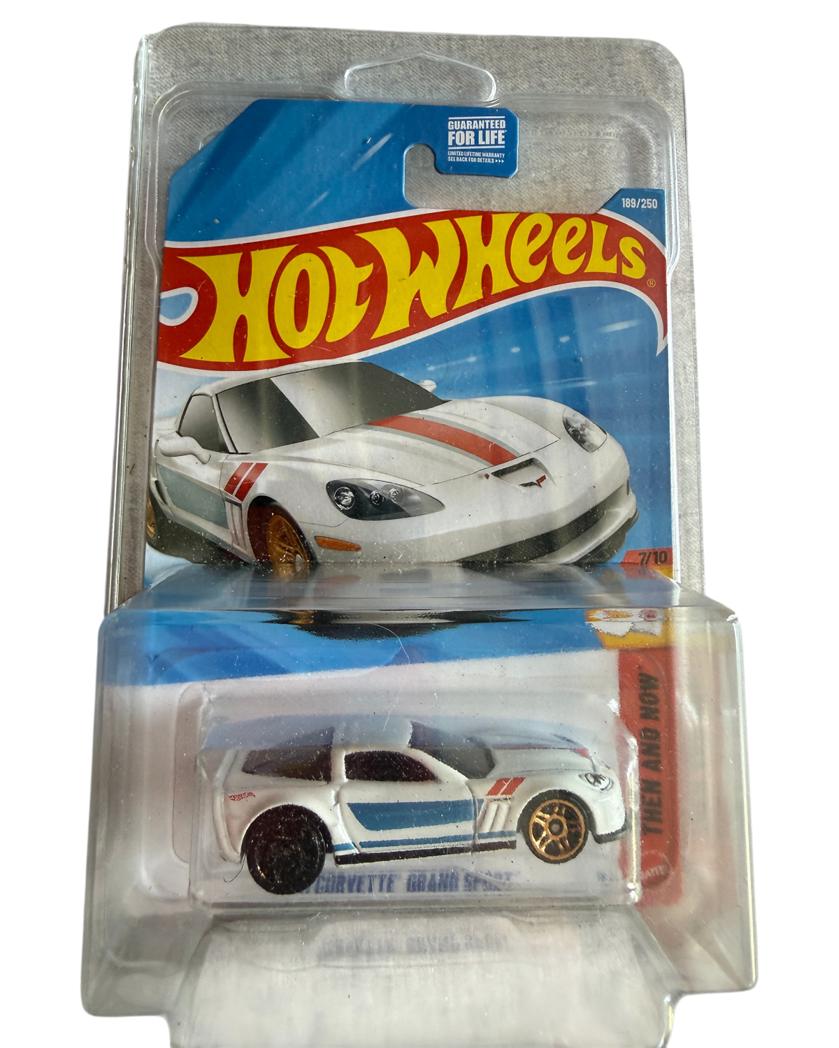 More Than Diecast Hot Wheels 11 Corvette Grand Sport die-cast car in white with red and blue racing stripes