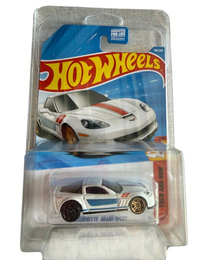 More Than Diecast Hot Wheels 11 Corvette Grand Sport die-cast car in white with red and blue racing stripes