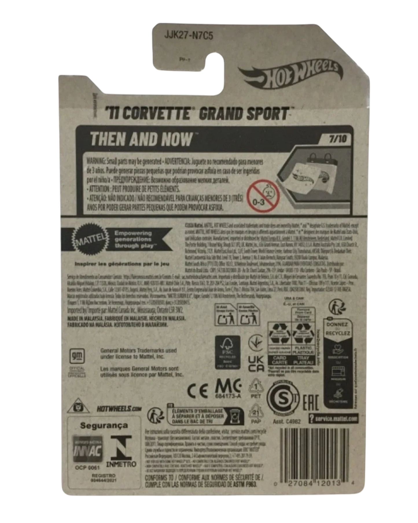 More Than Diecast Hot Wheels Chevrolet Corvette Grand Sport packaging back view showing product details and warnings