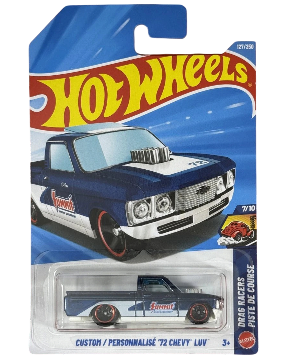 More Than Diecast Hot Wheels Custom '72 Chevy LUV drag truck in blue and white with Summit racing graphics