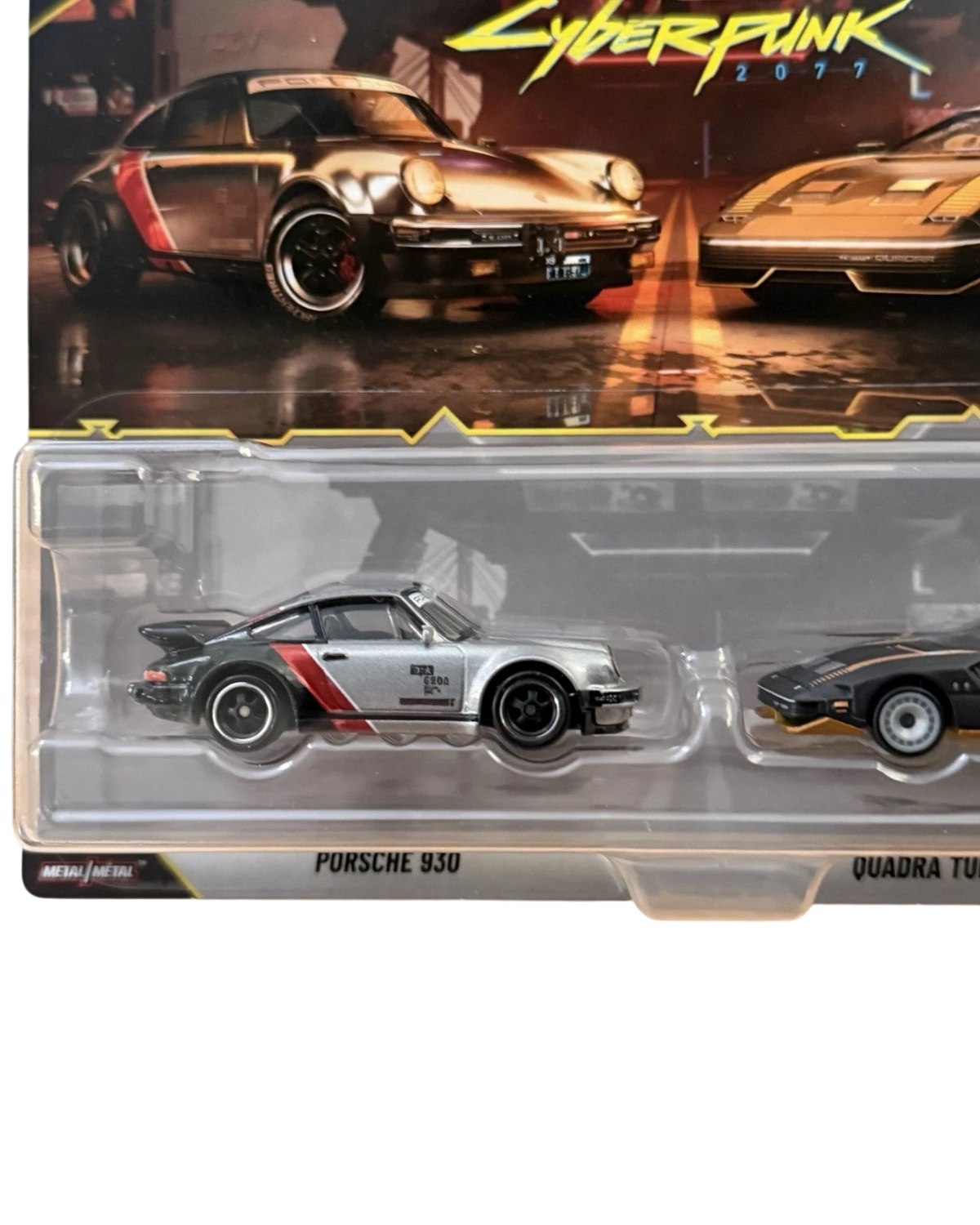 More Than Diecast Hot Wheels Premium Cyberpunk 2077 Porsche 930 and Quadra Turbo-R V-Tech two-car collector set