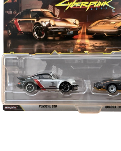 More Than Diecast Hot Wheels Premium Cyberpunk 2077 Porsche 930 and Quadra Turbo-R V-Tech two-car collector set