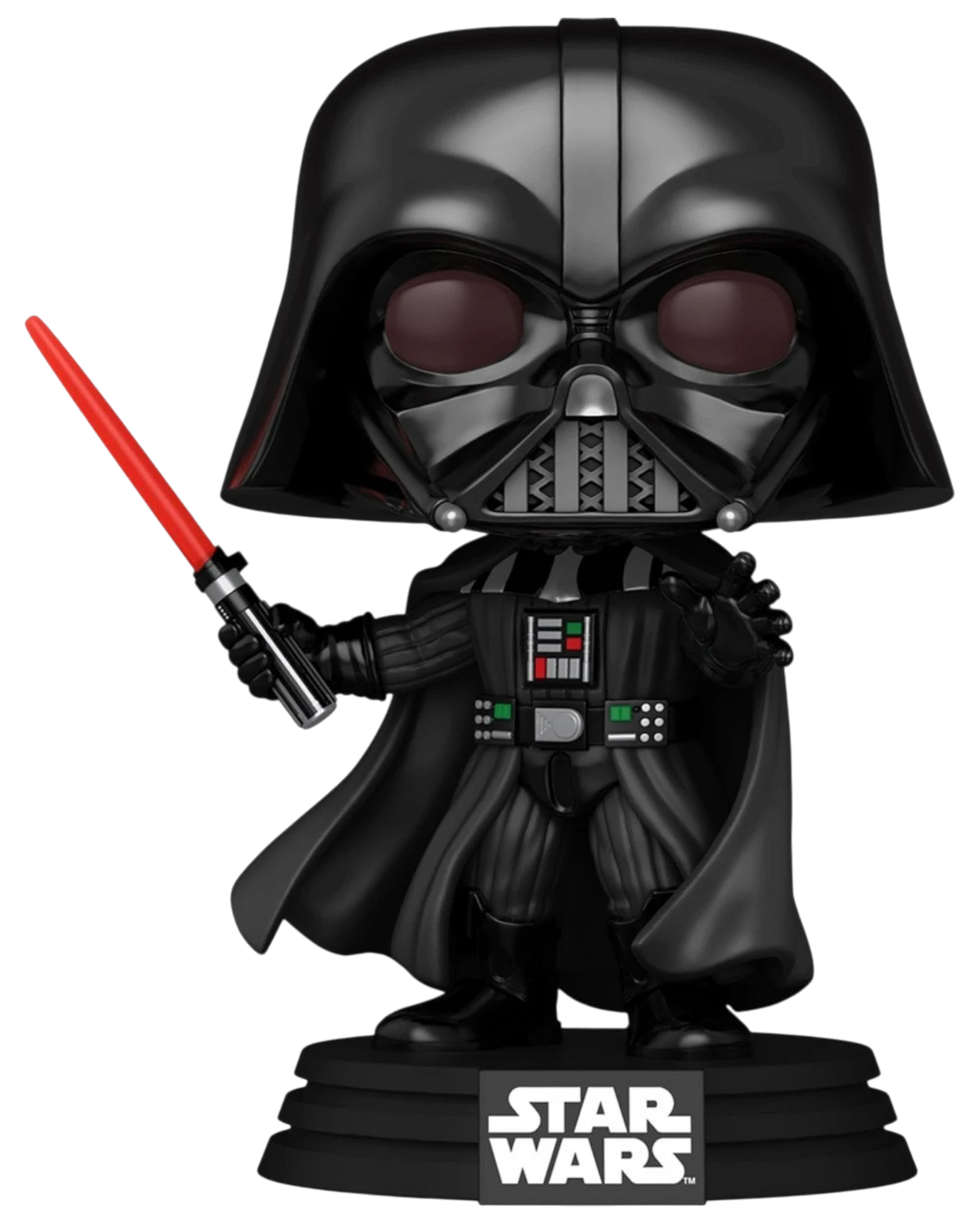 More Than Diecast Funko Pop! Star Wars Darth Vader #867 vinyl figure holding a red lightsaber on a display stand.