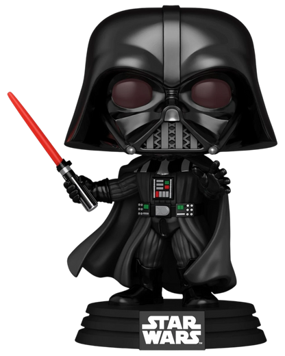More Than Diecast Funko Pop! Star Wars Darth Vader #867 vinyl figure holding a red lightsaber on a display stand.