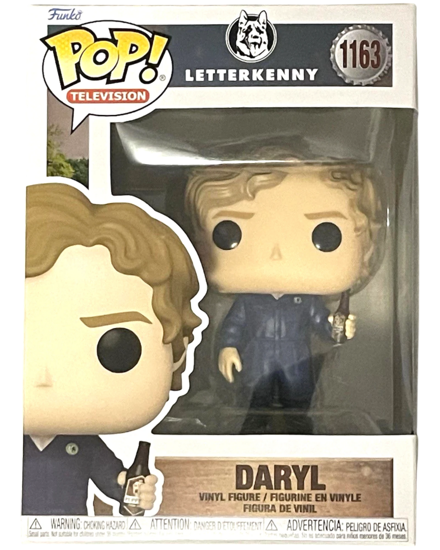 More Than Diecast Funko Pop! Television Daryl #1163 vinyl figure from Letterkenny, wearing blue overalls and holding a beer.