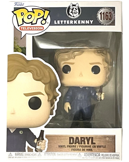More Than Diecast Funko Pop! Television Daryl #1163 vinyl figure from Letterkenny, wearing blue overalls and holding a beer.