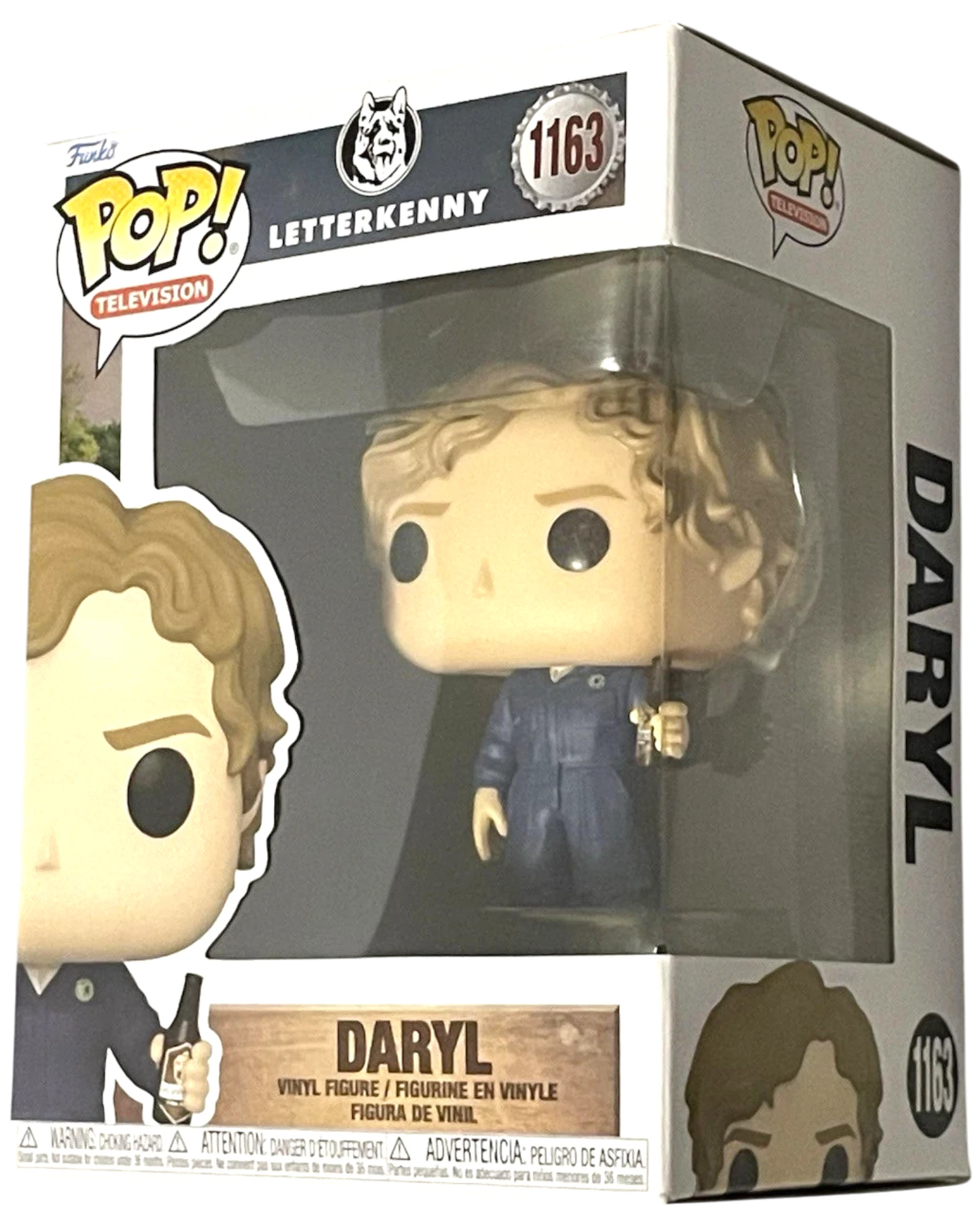 More Than Diecast Funko Pop! Daryl #1163 vinyl figure from Letterkenny, wearing a blue jumpsuit and holding a bottle.