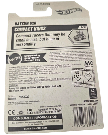 More Than Diecast Hot Wheels 2026 Datsun 620 purple 1:64 scale die-cast truck packaging back view