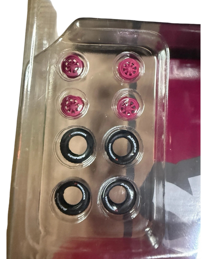 More Than Diecast M2 Machines 1:64 scale pink custom wheels and black Yokohama Advan tires in plastic blister pack
