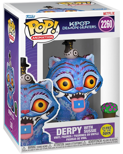 More Than Diecast KPop Demon Hunters Derpy with Sussie glow-in-the-dark Funko Pop vinyl figure #2260 in display box