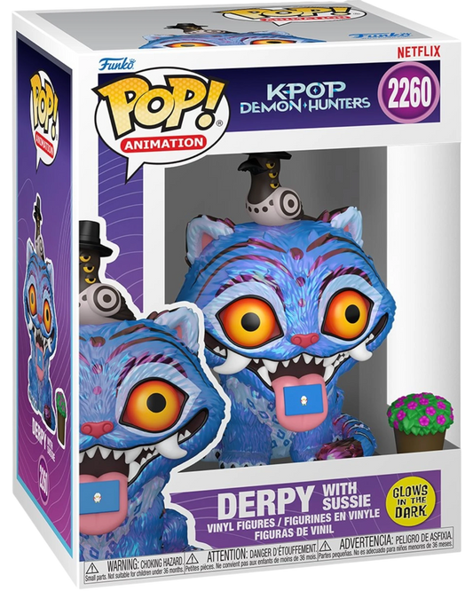 More Than Diecast KPop Demon Hunters Derpy with Sussie glow-in-the-dark Funko Pop vinyl figure #2260 in display box