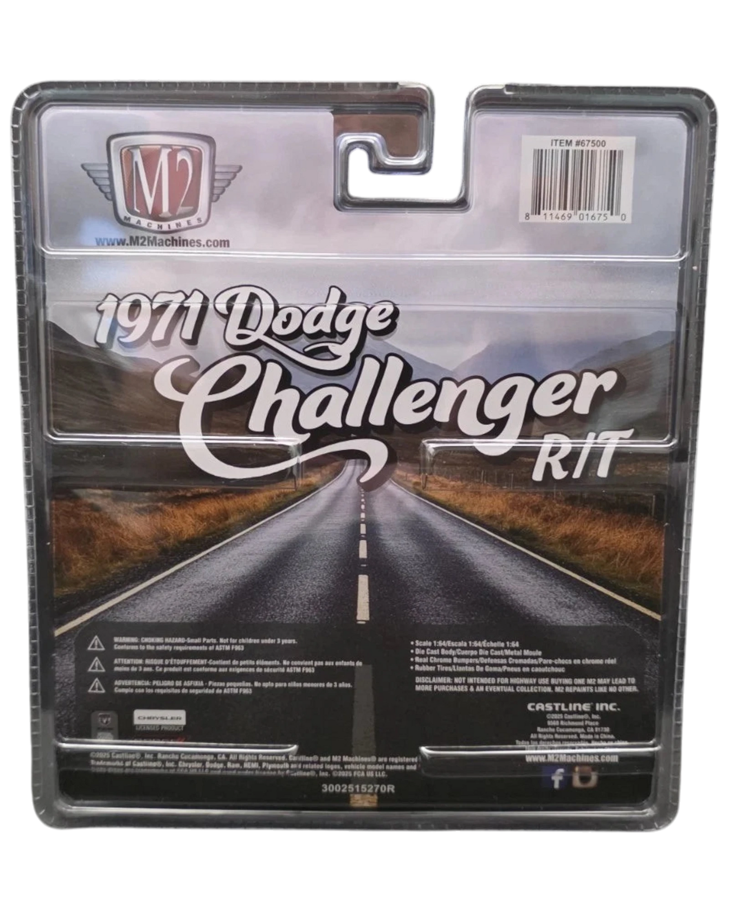More Than Diecast M2 1971 Dodge Challenger R/T diorama packaging back view with road graphic
