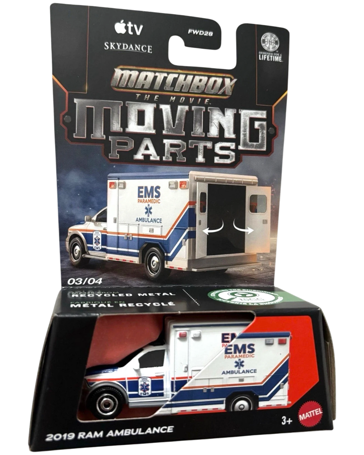 More Than Diecast Matchbox Moving Parts 2019 Dodge Ram Ambulance die-cast vehicle in white with blue and red graphics