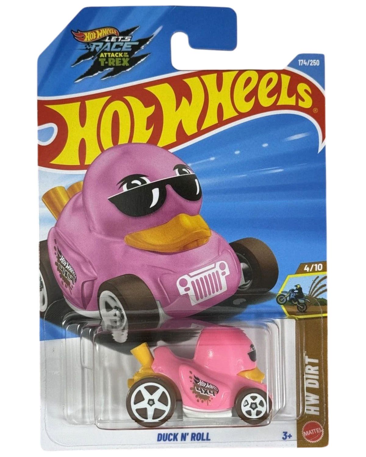 More Than Diecast Hot Wheels Duck N' Roll Pink Dirt 1:64 scale die-cast car in original blister packaging