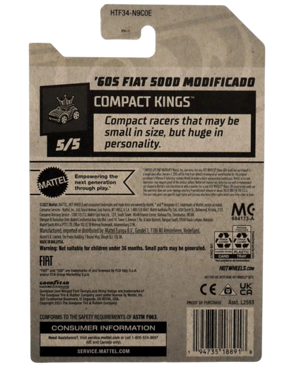 More Than Diecast back of Hot Wheels '60s Fiat 500D Modificado Super Treasure Hunt blister card packaging
