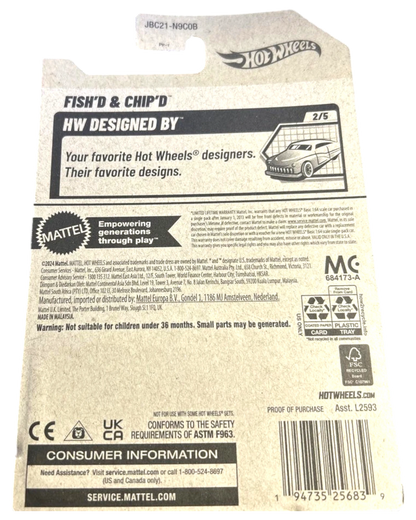 Back of More Than Diecast Hot Wheels Fish'd & Chip'd Treasure Hunt die-cast packaging with product information