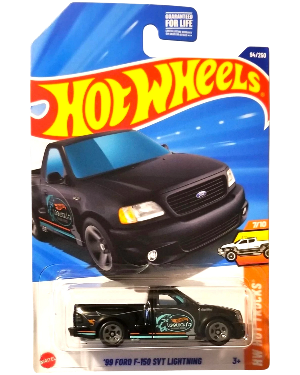 More Than Diecast Hot Wheels 99 Ford F-150 SVT Lightning black pickup truck in original blister packaging