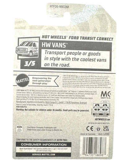 More Than Diecast Hot Wheels Ford Transit Connect die-cast van packaging back showing product details and branding