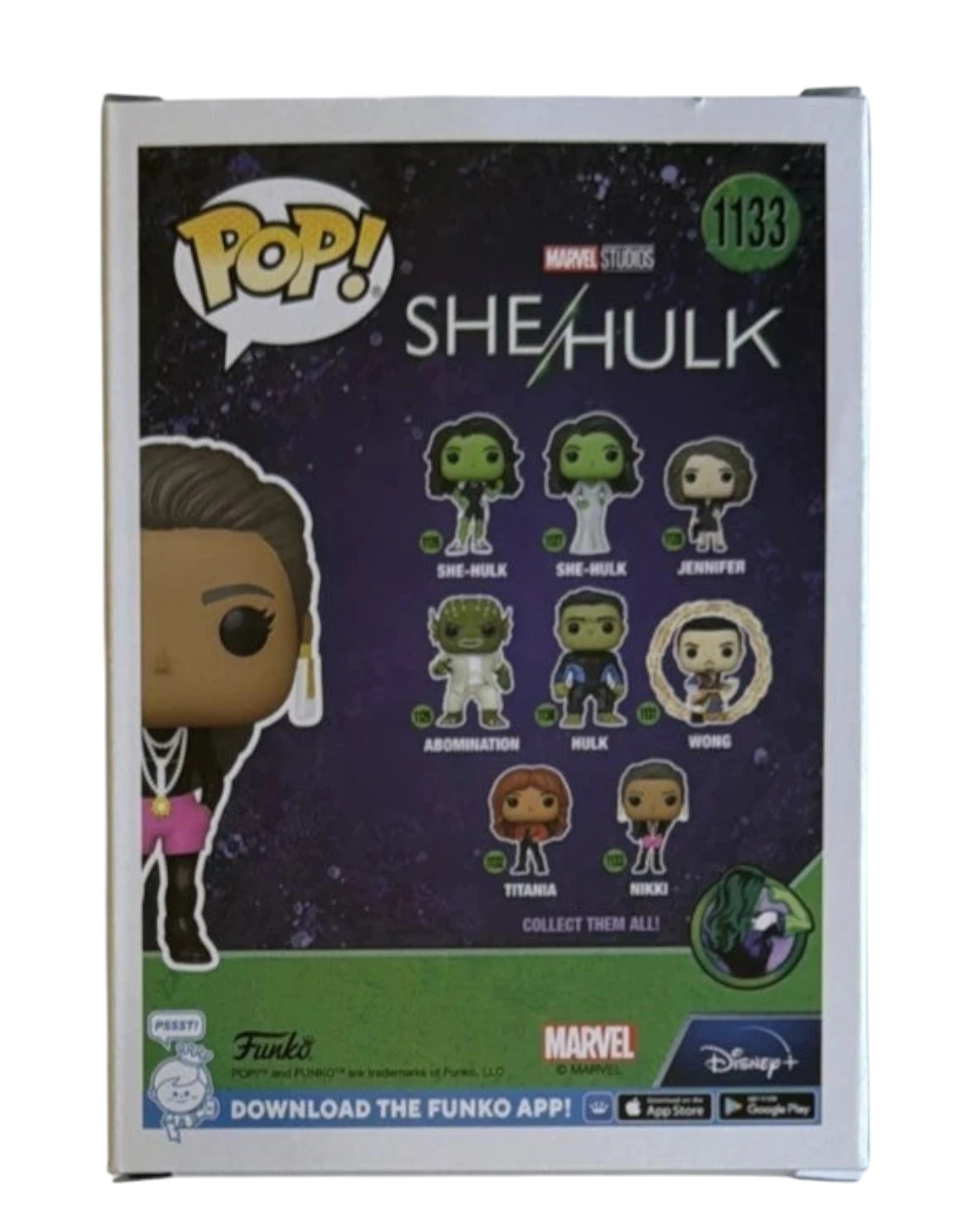 More Than Diecast Funko Pop Nikki #1133 She Hulk Marvel 2022 collectible figure box back with character art.
