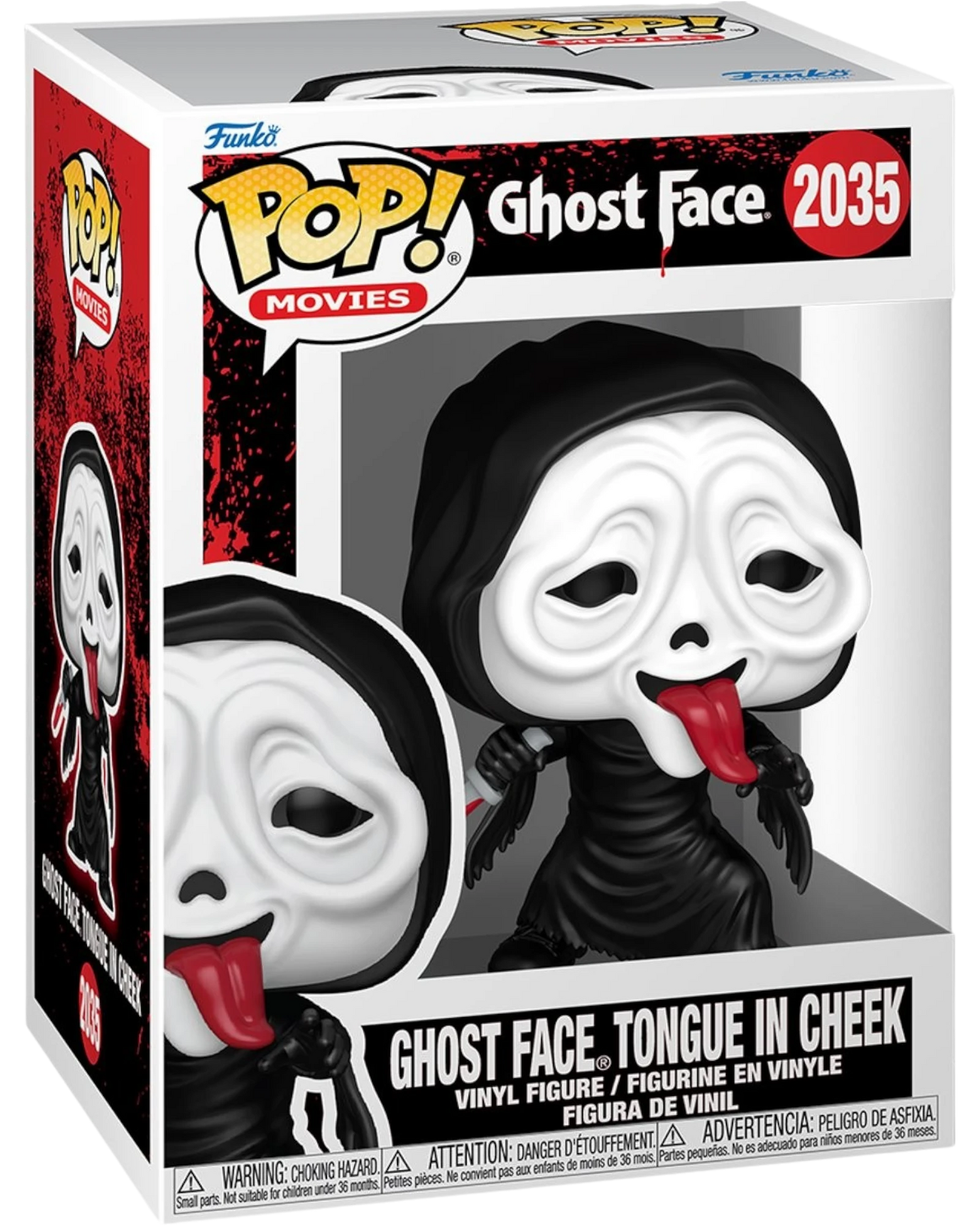 More Than Diecast Ghost Face Tongue in Cheek Funko Pop! Vinyl Figure #2035, black robe, white mask with tongue out.