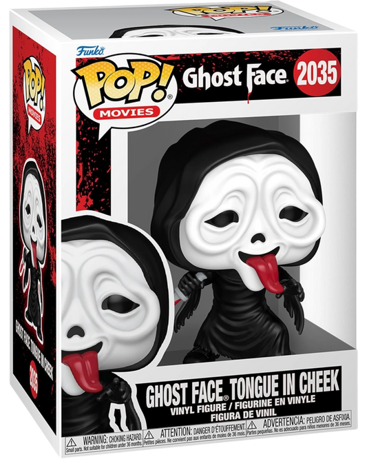 More Than Diecast Ghost Face Tongue in Cheek Funko Pop! Vinyl Figure #2035, black robe, white mask with tongue out.