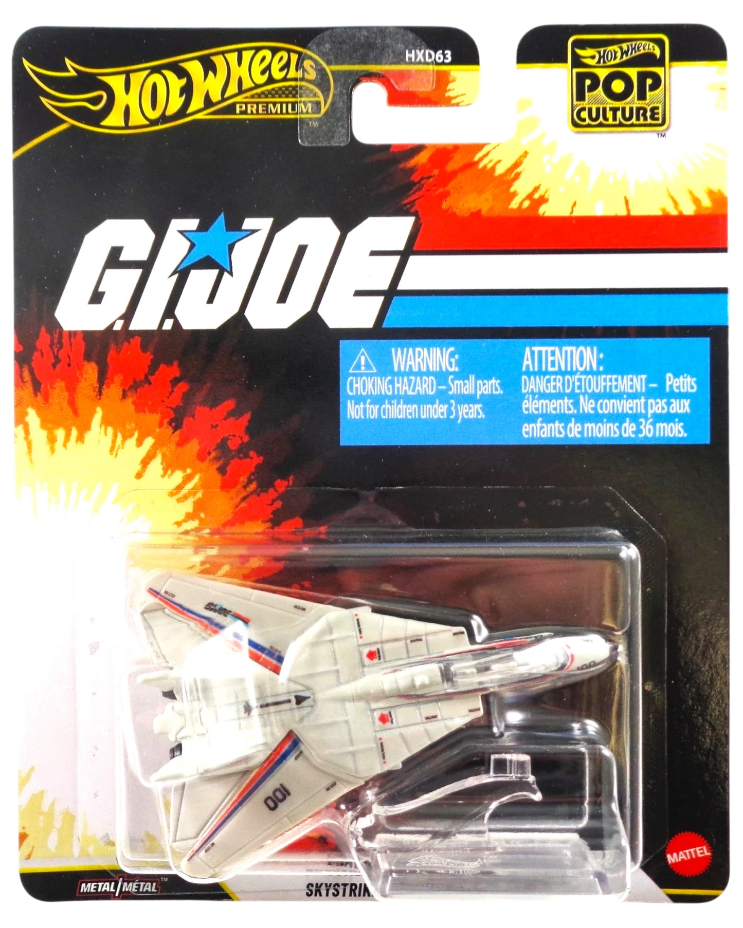 More Than Diecast Hot Wheels Premium G.I. Joe F-14 Tomcat combat jet in white with red and blue detailing on card.