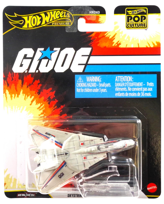 More Than Diecast Hot Wheels Premium G.I. Joe F-14 Tomcat combat jet in white with red and blue detailing on card.