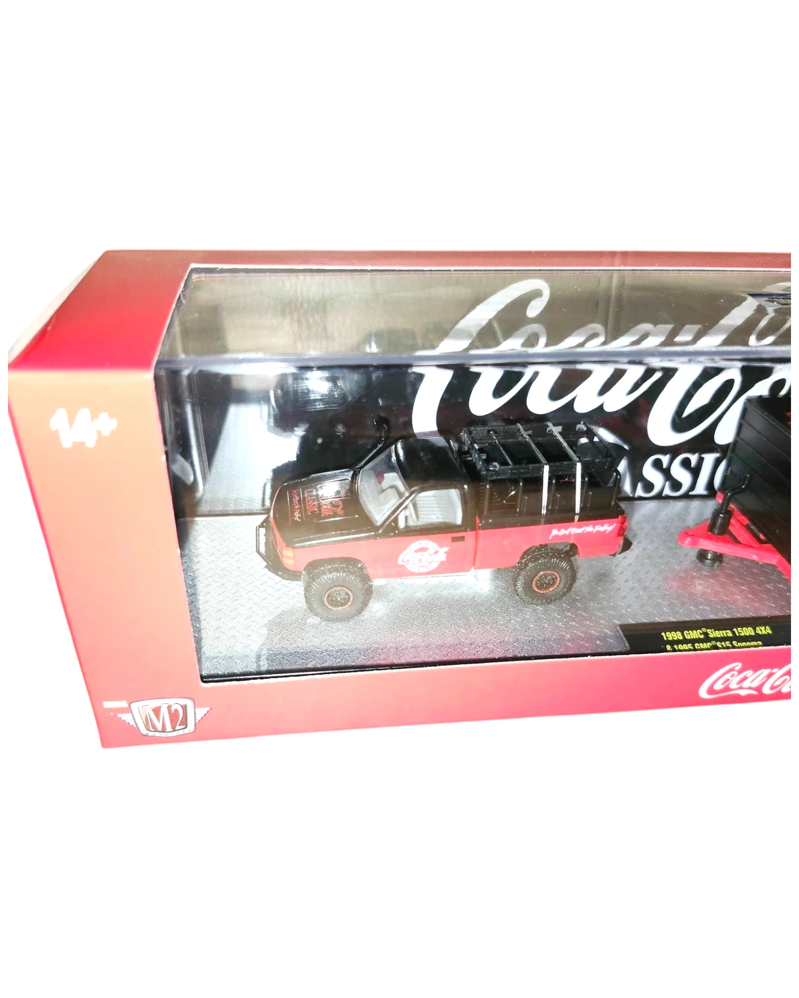 More Than Diecast M2 Machines 1998 GMC Sierra 1500 4X4 Coca-Cola edition diecast truck in red and black packaging