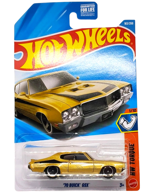 More Than Diecast 2026 Hot Wheels gold 1970 Buick GSX diecast car in original blister packaging from HW Torque series.