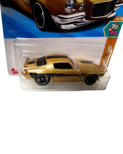 More Than Diecast 2025 Hot Wheels 1970 Chevy Camaro RS in gold with black racing stripes in original blister pack