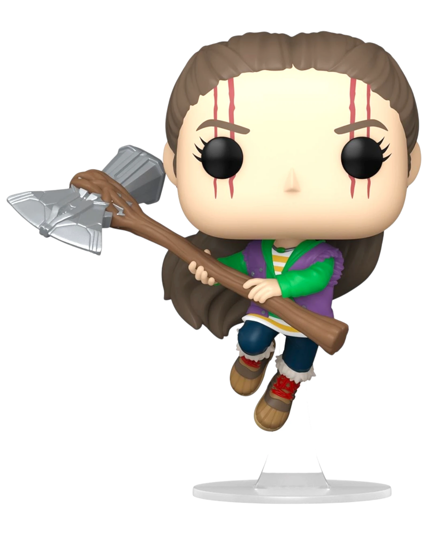 More Than Diecast Thor: Love and Thunder Gorr's Daughter Funko Pop! Vinyl Figure #1188, holding Stormbreaker. Brown hair, red face markings.