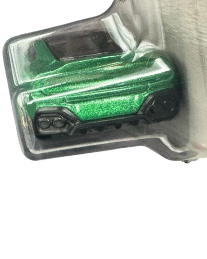 More Than Diecast 2025 Aston Martin Vanquish toy car in metallic green, rear view showing exhaust and taillights