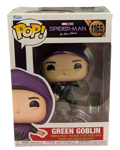 More Than Diecast Funko Pop! Green Goblin #1165 vinyl figure from Spider-Man No Way Home, wearing a purple hood and green suit.
