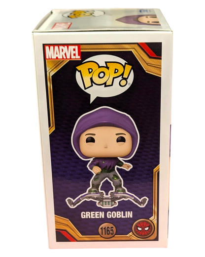 More Than Diecast Funko Pop! Green Goblin #1165 vinyl figure from Spider-Man No Way Home, wearing a purple hood and green suit, on a glider.