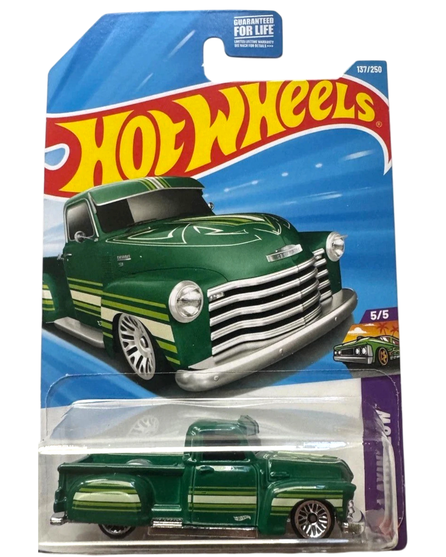 More Than Diecast Hot Wheels Layin' Low La Troca green custom pickup truck in original blister card packaging