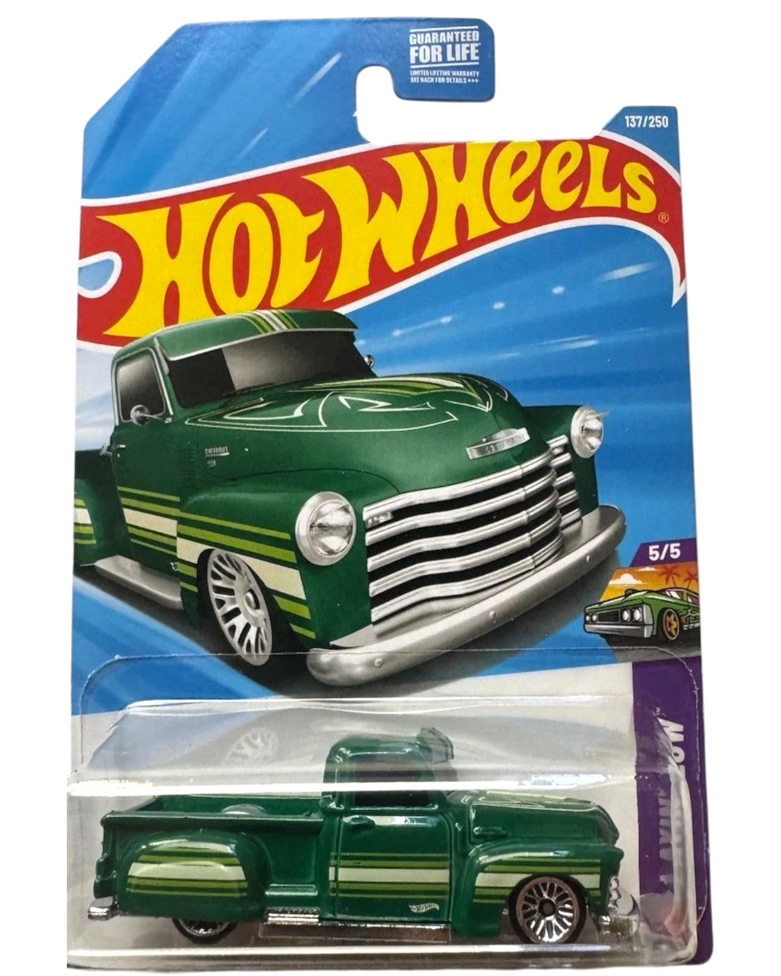 More Than Diecast Hot Wheels Layin' Low La Troca green custom pickup truck in original blister card packaging