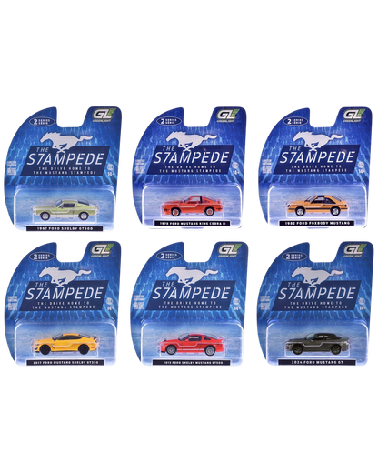 More Than Diecast GreenLight Mustang Stampede Series 2 set of six 1:64 scale die-cast Ford Mustang model cars.